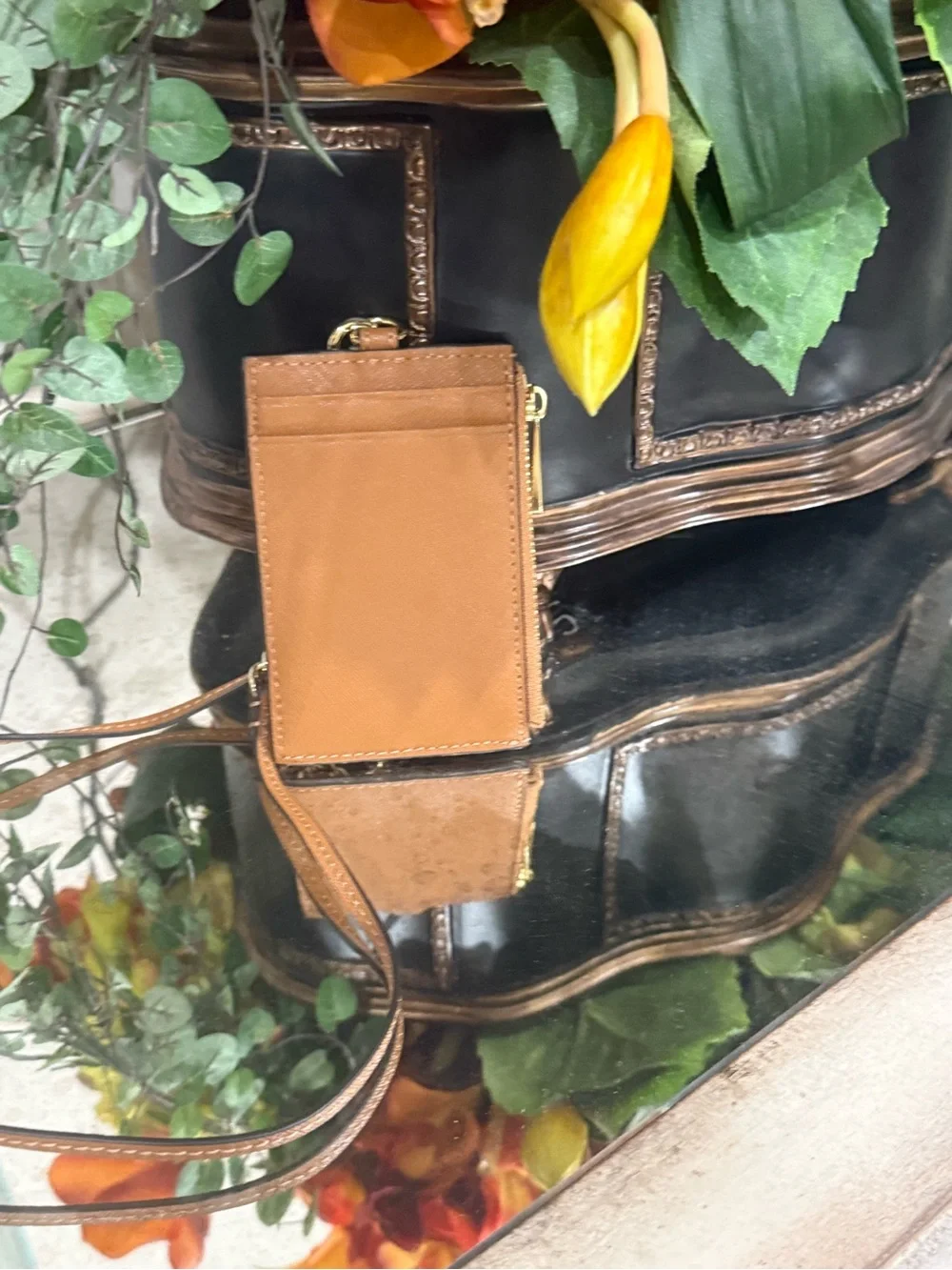 Tory Burch Tan Leather Crossbody Card Case